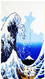Lucky Cat  福まねき猫 - Wave Fuji  波富士 - Japanese Traditional Cotton Towel (The dyed Tenugui) - 34cm x 90cm
