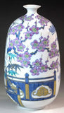Fujii Kinsai Arita Japan - Somenishiki  Pine, bamboo, plum & crane  decorative painted vase 22.50 cm　染錦松竹梅鶴絵飾り花瓶　 - Free Shipping