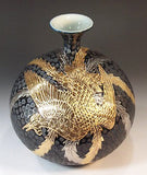 Fujii Kinsai Arita Japan - Tetsuyu kinsai Gold & Platinum  Phoenix Vase 25.50 cm - Free Shipping