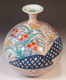Fujii Kinsai Arita Japan - Somenishiki Shuun Nadeshiko Vase 25.50 cm - Free Shipping