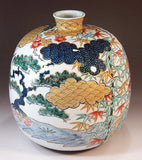 Fujii Kinsai Arita Japan - Reproduced Koimari Somenishiki Kinsai Kylin Vase 24.50 cm - Free Shipping