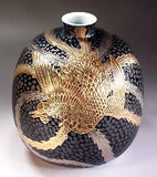 Fujii Kinsai Arita Japan - Tetsuyu kinsai Gold & Platinum  Phoenix Vase 23.60 cm - Free Shipping