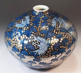 Fujii Kinsai Arita Japan - Somenishiki Platinum Matsu (Pine) & Tsuru (Crane) Vase 19.70 cm - Free Shipping