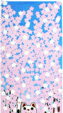 Lucky Cat  福まねき猫 -  Cherry blossom trees (roadside tree) 桜並木 (Sakura namiki) - Japanese Tradition Cotton Towel (The dyed Tenugui) - 34cm x 90cm