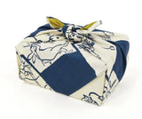 Choju Giga 鳥獣戯画 - Ichimatsu/Blue x Yellow B   市松／青×黄Ｂ  - Double-sided furoshiki (wrapping cloth) - Furoshiki (Japanese Wrapping Cloth)　50 x 50 cm 　　