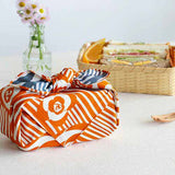 Isamonyou -  Double-Sided Dyeing Tubaki (Camellia) 48 伊砂文様 両面 椿 オレンジ/ブルー  20479-143 - Furoshiki (Japanese Wrapping Cloth)