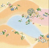 Chirimen Sansaku Furoshiki 100% silk  - Touyama ni Hana  遠山に花  - Furoshiki (Japanese Wrapping Cloth)　68 x 68 cm 正絹さざ波ちりめん友仙ふろしき　　