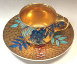 Fujii Kinsai Arita Japan - Somenishiki Golden Fuji (Wisteria) Cup & Saucer 染錦黄金藤絵コーヒーカップ - Free Shipping