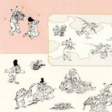 Cho Jyu Jinbutsu Giga Emaki (Choju Jinbutsu Giga Picture Scroll)  鳥獣人物戯画 絵巻 グリーン ピンク  20832-101 - Furoshiki 50 x 50 cm