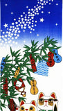 Lucky Cat  福まねき猫 - Tanabata  七夕 - Japanese Tradition Cotton Towel (The dyed Tenugui) - 34cm x 90cm
