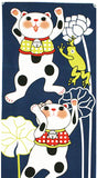 Lucky Cat  福まねき猫 - Amagaeru 雨蛙  - Japanese Traditional Cotton Towel (The dyed Tenugui) - 34cm x 90cm
