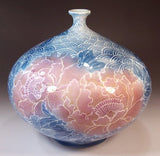 Fujii Kinsai Arita Japan - Somenishiki Kinsai Yurikou Seigaiha & Peony Vase 23.00 cm - Free Shipping