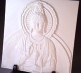 Fujii Kinsai Arita Japan - White porcelain plaque carved with an image of Avalokitesvara Bodhisattva (Kannon) 白磁観世音菩薩彫り陶板 - Free Shipping - Free Shipping