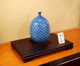 Fujii Kinsai Arita Japan - Sometsuke Seigaiha Monyou Vase 27.50 cm  - Free Shipping