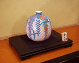 Fujii Kinsai Arita Japan - Somenishiki Seigaiha swallow and wisteria Vase  24.50 cm - Free Shipping