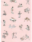 Ukiyo-e Tenugui - Katsushika Hokusai  100 characters  Pink   葛飾北斎  人物百態  - (Japanese Tenugui)