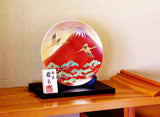 Fujii Kinsai Arita Japan - Shinshayu Kinsai Mt. Fuji ,Crain, Pine Ornamental plate 26.50 cm ➁   辰砂釉金彩赤富士山鶴松絵飾り大皿（径26.5ｃｍ）➁    - Free Shipping