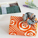 Isamonyou -  Double-Sided Dyeing Tubaki (Camellia) 48 伊砂文様 両面 椿 オレンジ/ブルー  20479-143 - Furoshiki (Japanese Wrapping Cloth)