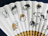 Traditional handcrafted Kyoto  Sensu (folding fan) - Utagawa Hiroshige 歌川広重 　猫 - Cats - White