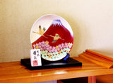 Fujii Kinsai Arita Japan - Shinshayu Kinsai Mt. Fuji ,Crain, Sakura and Pine Ornamental plate 26.50 cm ⓷  辰砂釉金彩赤富士山鶴松桜絵飾り大皿（径26.5ｃｍ）⓷  - Free Shipping