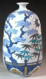 Fujii Kinsai Arita Japan - Somenishiki  Pine, bamboo, plum & crane  decorative painted vase 22.50 cm　染錦松竹梅鶴絵飾り花瓶　 - Free Shipping
