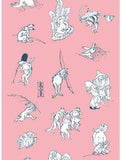 Ukiyo-e Tenugui -  Chojyugiga   Pink   鳥獣人物戯画  - (Japanese Tenugui)