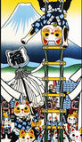 Lucky Cat  福まねき猫 - Firefighter 火消 (Hikeshi) - Japanese Tradition Cotton Towel (The dyed Tenugui)- 34cm x 90cm