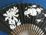 Traditional handcrafted Kyoto Sensu (folding fan)- Ito Jakuchu Genpo Youka　伊藤若冲の拓版画集 　「玄圃瑤華」 - Black