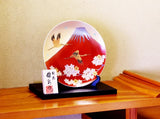 Fujii Kinsai Arita Japan - Shinshayu Kinsai Mt. Fuji ,Crain, Sakura Ornamental plate 26.50 cm  ⓷  辰砂釉金彩赤富士山鶴桜絵飾り大皿（径26.5ｃｍ）⓷- Free Shipping (Copy)