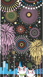 Lucky Cat  福まねき猫 - Firework 花火 (Hanabi) - Japanese Traditional Cotton Towel (The dyed Tenugui) - 34cm x 90cm