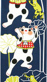 Lucky Cat  福まねき猫 - Amagaeru 雨蛙  - Japanese Traditional Cotton Towel (The dyed Tenugui) - 34cm x 90cm
