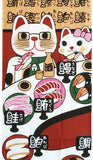 Lucky Cat  福まねき猫 - Kaitenzushi  回転寿司 - Japanese Tradition Cotton Towel (The dyed Tenugui) - 34cm x 90cm