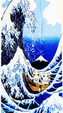 Lucky Cat  福まねき猫 - Wave Fuji  波富士 - Japanese Traditional Cotton Towel (The dyed Tenugui) - 34cm x 90cm