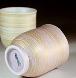 Fujii Kinsai Arita Japan - Youhen tsuyakeshiyu kinsai hakeme Japanese 2 Rice bowl and 2 Teacup (Yunomi) 4 Units set　窯変艶消し釉金彩刷毛目 飯碗・湯呑みセット - Free Shipping