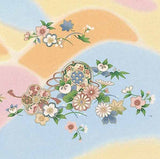 Chirimen Sansaku Furoshiki 100% silk  - Flowers in the Distant Mountains  遠山に花 - Furoshiki (Japanese Wrapping Cloth)　68 x 68 cm 正絹さざ波ちりめん友仙ふろしき　