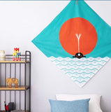 Cochae - Whale in the Morning Sun Blue 朝日にくじら ブルー  20474-302  :   Furoshiki 100 x 100 cm