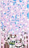 Lucky Cat  福まねき猫 -  Cherry blossom trees (roadside tree) 桜並木 (Sakura namiki) - Japanese Tradition Cotton Towel (The dyed Tenugui) - 34cm x 90cm