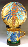 Fujii Kinsai Arita Japan - Somenishiki Golden Fuji (Wisteria) Cup & Saucer 染錦黄金藤絵コーヒーカップ - Free Shipping