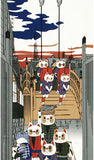 Lucky Cat  福まねき猫 - Nihonbashi  日本橋 - Japanese Traditional Cotton Towel (The dyed Tenugui) - 34cm x 90cm