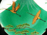 Fujii Kinsai Arita Japan - Ryokusaiyu Kinsai Mt. Fuji ,Crain, Pine Ornamental plate 26.50 cm  緑彩釉金彩吉祥富士山松絵飾り大皿（径26.5ｃｍ） - Free Shipping