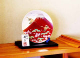 Fujii Kinsai Arita Japan - Shinshayu Kinsai Mt. Fuji ,Crain, Sakura and Pine Ornamental plate 26.50 cm   辰砂釉金彩赤富士山鶴松桜絵飾り大皿（径26.5ｃｍ）  - Free Shipping
