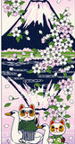 Lucky Cat  福まねき猫 - Inverted Mount Fuji  逆さ富士 (Sakasa Fuji) - Japanese Traditional Cotton Towel (The dyed Tenugui) - 34cm x 90cm