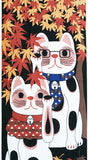 Lucky Cat  福まねき猫 - Viewing autumn leaves  紅葉狩り (Momijigari) - Japanese Traditional Cotton Towel (The dyed Tenugui) - 34cm x 90cm