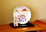 Fujii Kinsai Arita Japan - Kinsai Fan-shaped painting of Mount Fuji and plum blossoms with a sparrows  Ornamental plate 26.50 cm  金彩富士山梅雀扇窓絵飾り大皿（径26.5ｃｍ）   - Free Shipping