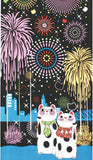 Lucky Cat  福まねき猫 - Firework 花火 (Hanabi) - Japanese Traditional Cotton Towel (The dyed Tenugui) - 34cm x 90cm