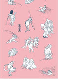 Ukiyo-e Tenugui -  Chojyugiga   Pink   鳥獣人物戯画  - (Japanese Tenugui)