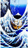 Lucky Cat  福まねき猫 - Wave Fuji  波富士 - Japanese Traditional Cotton Towel (The dyed Tenugui) - 34cm x 90cm