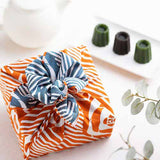 Isamonyou -  Double-Sided Dyeing Tubaki (Camellia) 48 伊砂文様 両面 椿 オレンジ/ブルー  20479-143 - Furoshiki (Japanese Wrapping Cloth)