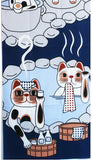 Lucky Cat  福まねき猫 -  Hot spring 温泉 (Onsen)- Japanese Tradition Cotton Towel (The dyed Tenugui) - 34cm x 90cm