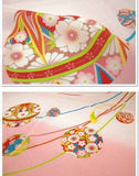 Chirimen Sansaku Furoshiki 100% silk  - Mari Himo (Ball string)  まり紐 - Furoshiki (Japanese Wrapping Cloth)　68 x 68 cm 正絹さざ波ちりめん友仙ふろしき　